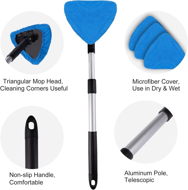 BITOPE All-in-One Car Windshield Cleaner Kit | Extendable Tool with 3 Reusable Microfiber Pads & Spray Bottle for Interior & Exterior Window Cleaning on Cars, SUVs, Trucks - Image 2